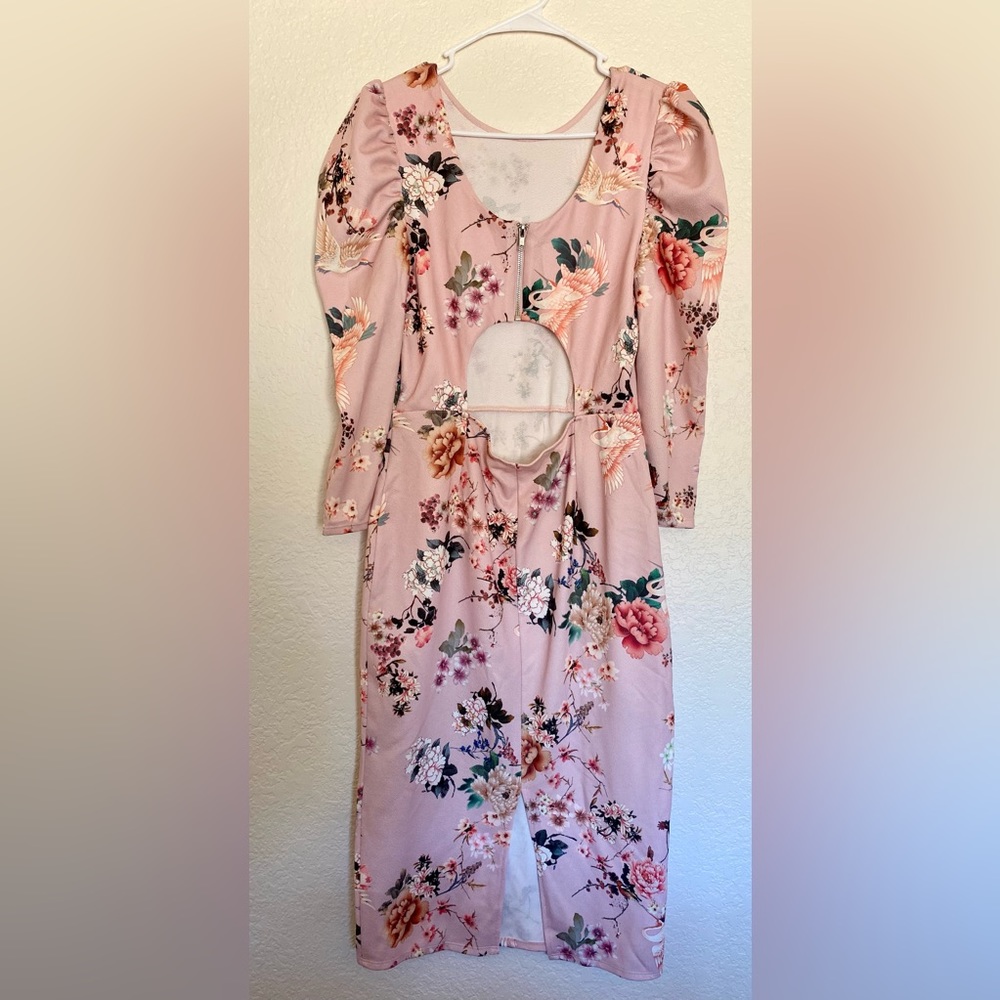 N👉ASOS midi long sleeve pink dress